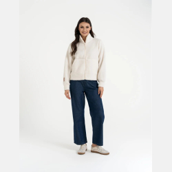 BLUZA DAMSKA SHERPA, baranek, stójka, zamek, kieszenie, kieszenie MORAJ KREMOWA